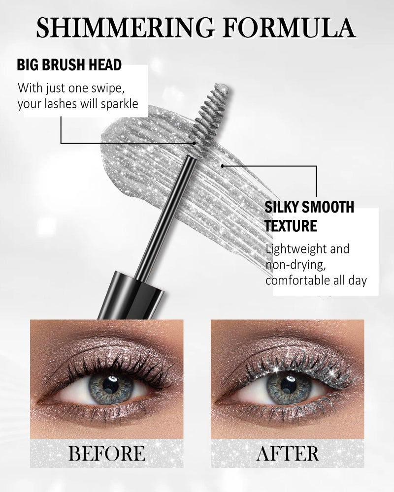Lestpola Black Glitter Mascara for Eyelashes, Waterproof Diamond Sparkle Colored Mascara Volume and Length, Washable Define Long Lasting Curling Lashes Lengthening Make Up, Christmas Eye Makeup for Women-05 - Image 3